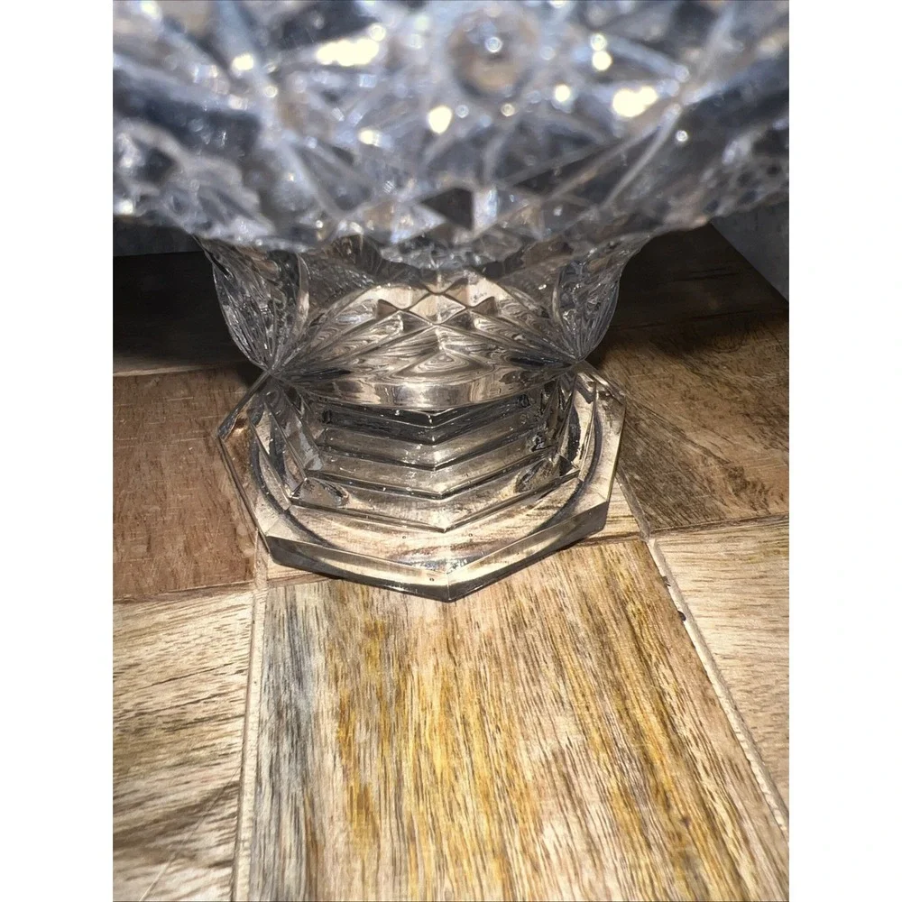 Vintage cut glass pedestal bowl, likely used as a candy dish or compote.